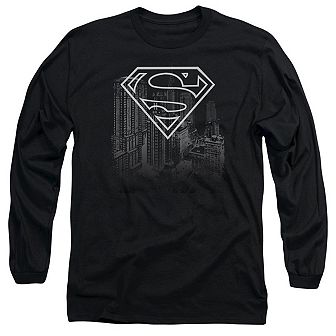 Superman Skyline Long Sleeve Adult T-shirt