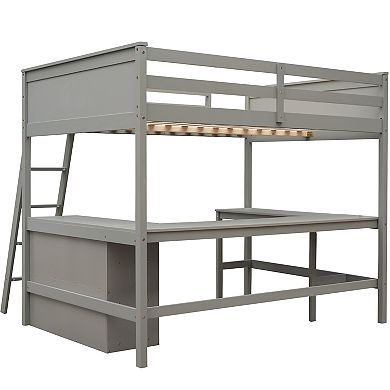 Merax Loft Bed With Shelves And Desk, Wooden Loft Bed With Desk