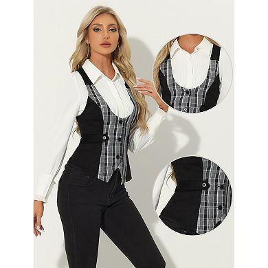 Vintage Waistcoat Vest for Women's Plaid Button Down Sleeveless Dressy ...