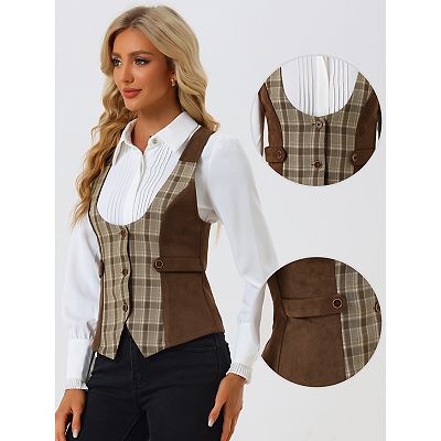 タグ付き✨ENFOLD ROUND COLLAR VEST ラウンドカラーベスト Vintage Waistcoat Vest For Women's Plaid Button Down Sleeveless