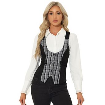 Vintage Waistcoat Vest for Women's Plaid Button Down Sleeveless Dressy Vests