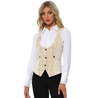 Vintage Waistcoat Vest for Women's Plaid Button Down Sleeveless Dressy Vests