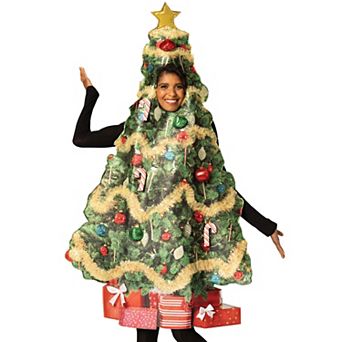 Ultimate Retro Christmas Tree Costume w. Battery Powered String of Lights, O/S