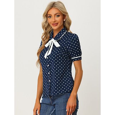 New Sheer Polka Dot Blouse with offers White Collar and Ruched sleeves