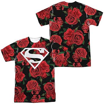 Superman Super Floral Short Sleeve Adult Poly Crew T-shirt
