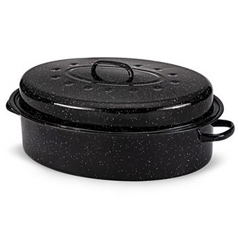 Alpine Cuisine Enamel Oval Roaster , Carbon Steel Oval Roasting Pan 18x14 in Oven & Dishwasher Safe