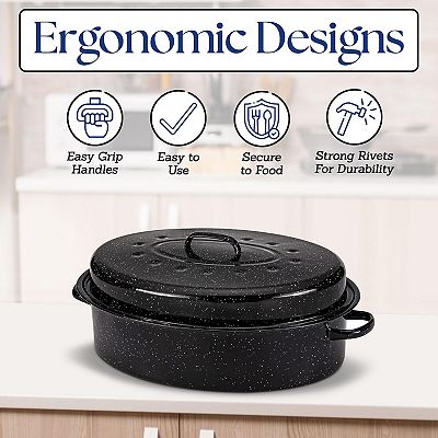 Alpine Cuisine Enamel Oval Roaster Carbon Steel Oval Roasting