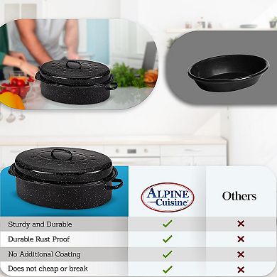 Alpine Cuisine Enamel Oval Roaster  , Carbon Steel Oval Roasting Pan 18x14-in Oven & Dishwasher Safe