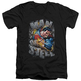 Superman Ripping Steel Short Sleeve Adult V Neck T-shirt