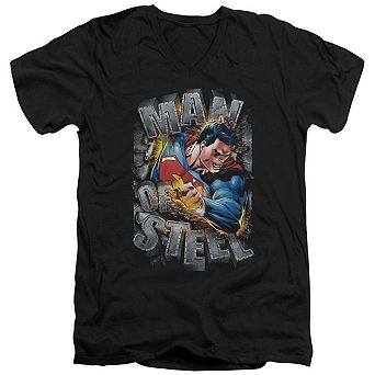 Superman Ripping Steel Short Sleeve Adult V Neck T-shirt