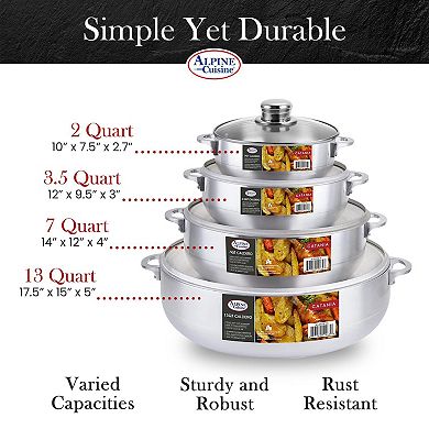 Alpine Cuisine 8pc Set Aluminum Caldero Stock Pot With Glass Lid, Cooking Dutch Oven For Even Heat