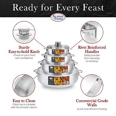 Alpine Cuisine 8pc Set Aluminum Caldero Stock Pot With Glass Lid, Cooking Dutch Oven For Even Heat