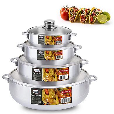 Alpine Cuisine 8pc Set Aluminum Caldero Stock Pot With Glass Lid, Cooking Dutch Oven For Even Heat