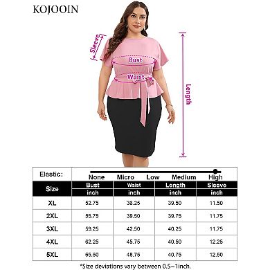 Women Plus Size Bodycon Elegant Midi Dress Peplum Business Office Sheath Cocktail Dress With Belt