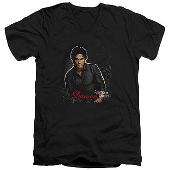 Vampire Diaries Damon Short Sleeve Adult V Neck T-shirt