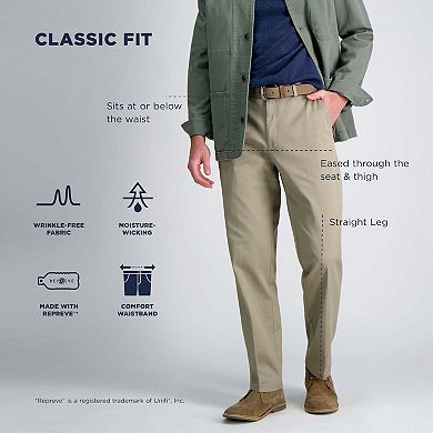  Men's Haggar® Wrinkle Free Performance Khaki Classic Fit Flat Front Pant
