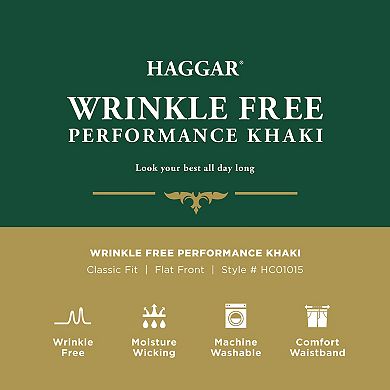  Men's Haggar® Wrinkle Free Performance Khaki Classic Fit Flat Front Pant