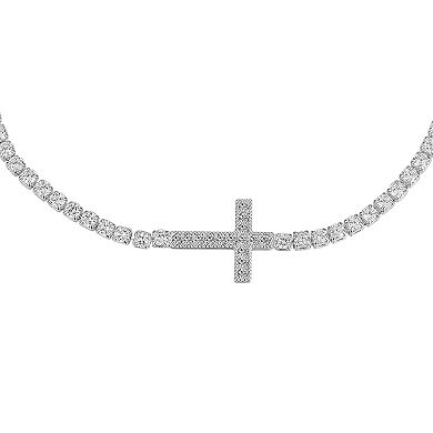 Gratitude & Grace Fine Silver Plated Cubic Zirconia Cross Adjustable Bracelet & Stud Earrings Set