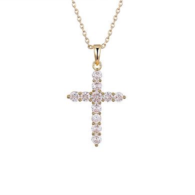 Gratitude & Grace Cubic Zirconia Stud Earrings & Round Stone Cross Pendant Necklace Set