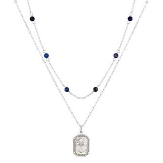 Gratitude & Grace Cubic Zirconia and Mother of Pearl Cross & Lapis Stone Pendant Necklace Set