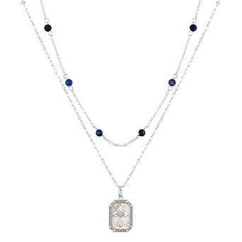 Gratitude & Grace Cubic Zirconia and Mother of Pearl Cross & Lapis Stone Pendant Necklace Set