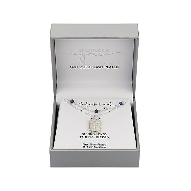 Gratitude & Grace Cubic Zirconia and Mother of Pearl Cross & Lapis Stone Pendant Necklace Set