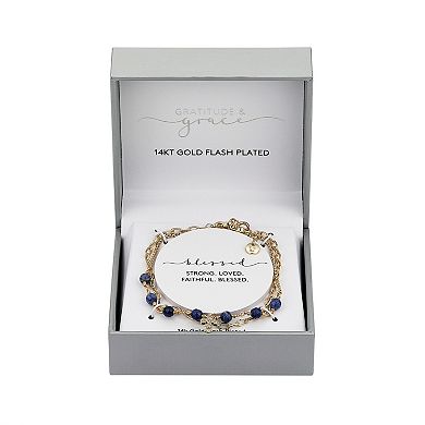 Gratitude & Grace 14k Gold Plated Crystal & Sodalite Cross & Paperclip Chain Bracelets Set