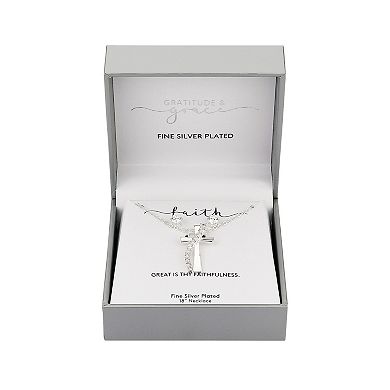 Gratitude & Grace Fine Silver Plated Cubic Zirconia Stud Earrings & Cross Stone Sash Pendant Necklace Set