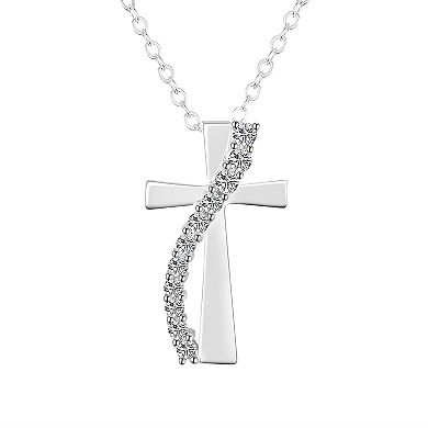 Gratitude & Grace Fine Silver Plated Cubic Zirconia Stud Earrings & Cross Stone Sash Pendant Necklace Set