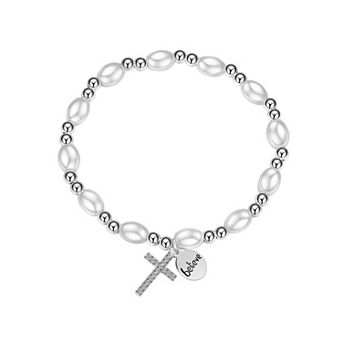 Gratitude & Grace Crystal & Simulated Pearl "Believe" Stretch Bracelet