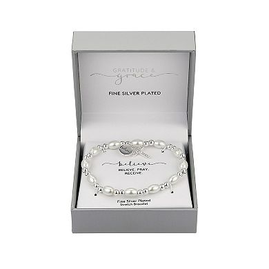 Gratitude & Grace Crystal & Simulated Pearl "Believe" Stretch Bracelet