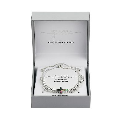 Gratitude & Grace Fine Silver Plated Cubic Zirconia & Abalone Cross Double Strand Beaded Adjustable Bracelet