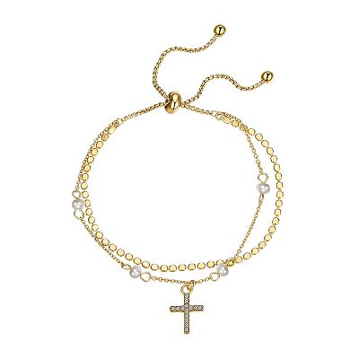 Double Strand Charm Bracelet 14k Gold-plated Silver Adjustable Length