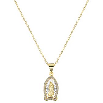 Gratitude & Grace 14k Gold Plated Cubic Zirconia Diamond Cut Virgin Mary Pendant Necklace