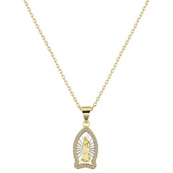 Gratitude & Grace 14k Gold Plated Cubic Zirconia Diamond Cut Virgin Mary Pendant Necklace
