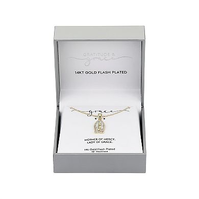 Gratitude & Grace 14k Gold Plated Cubic Zirconia Diamond Cut Virgin Mary Pendant Necklace