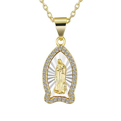 Gratitude & Grace 14k Gold Plated Cubic Zirconia Diamond Cut Virgin Mary Pendant Necklace