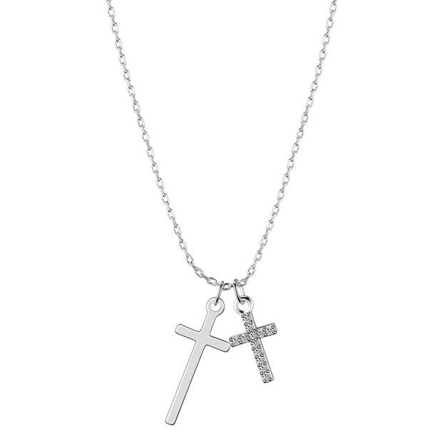 Gratitude & Grace Fine Silver Plated Cubic Zirconia Double Cross