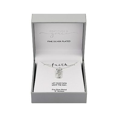 Gratitude & Grace Cubic Zirconia & Diamond-Cut Cross Pendant Necklace