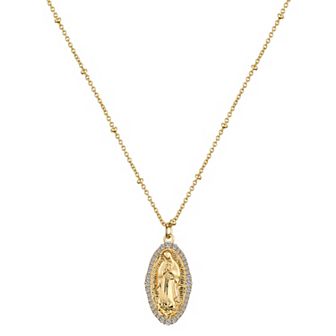 Gratitude & Grace 14k Gold Plated Cubic Zirconia Border Virgin Mary Pendant Necklace