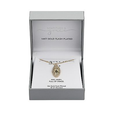 Gratitude & Grace 14k Gold Plated Cubic Zirconia Border Virgin Mary Pendant Necklace