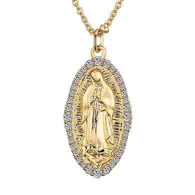 Gratitude & Grace 14k Gold Plated Cubic Zirconia Border Virgin Mary Pendant Necklace