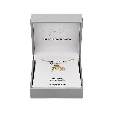 Gratitude & Grace 14k Gold Plated Crystal Cross & Virgin Mary Pendant Necklace