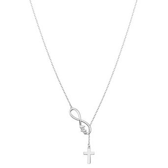 Gratitude & Grace Fine Silver Plated Infinity "Hope" & Cross Lariat Necklace