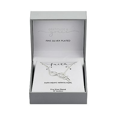 Gratitude & Grace Fine Silver Plated Infinity "Hope" & Cross Lariat Necklace