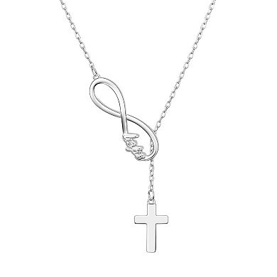 Gratitude & Grace Fine Silver Plated Infinity "Hope" & Cross Lariat Necklace