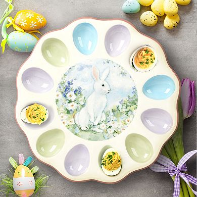Certified International Easter Morning Round Deviled Egg Plate