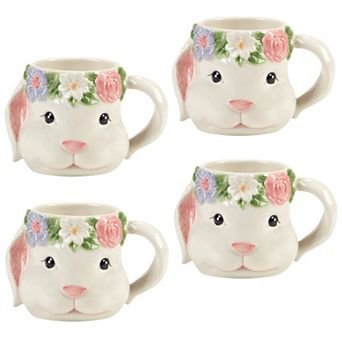 Certified International Easter Morning 3D Set of 4 Bunny Mugs