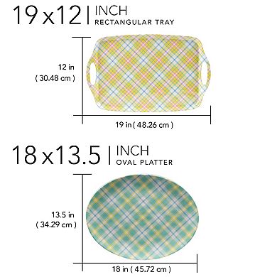 Certified International Easter Morning Plaid Melamine Tray 2-piece Set