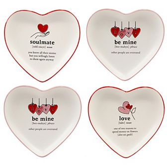 Certified International Valentines Day Set of 4 Heart Shaped Plates